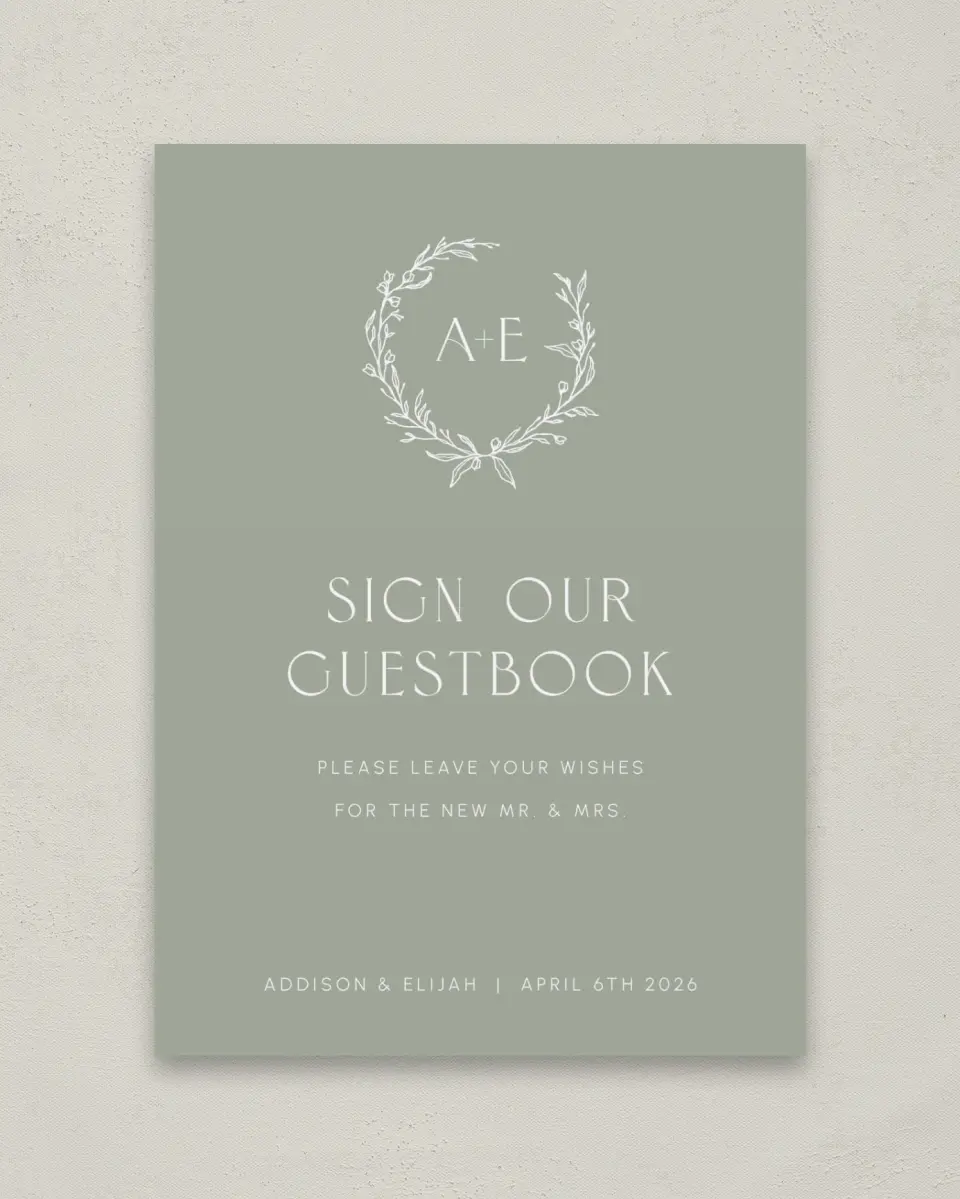 This is a 5" x 7" Guest Book Sign called Modern Monogram printed in full color