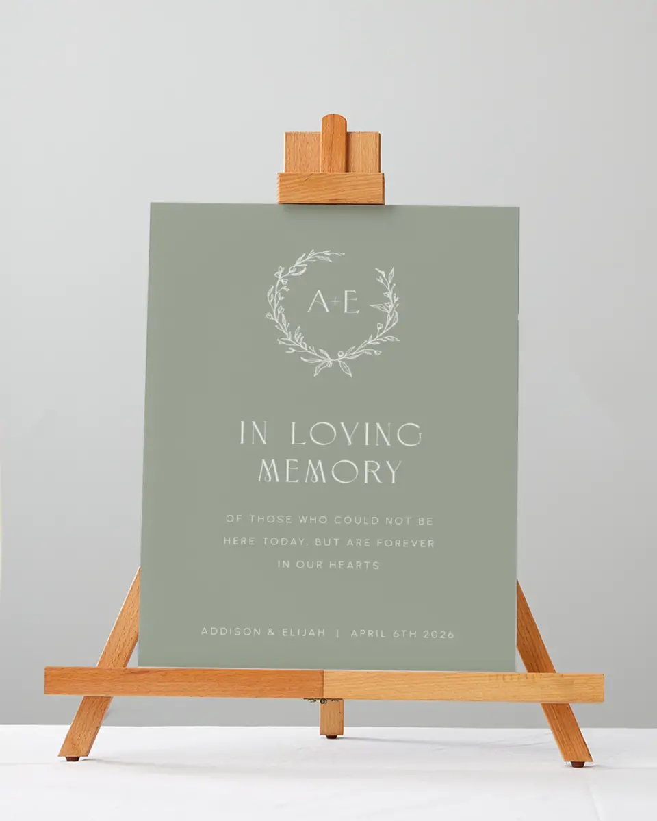 This is a 5" x 7" Loving Memory Sign called Modern Monogram printed in full color