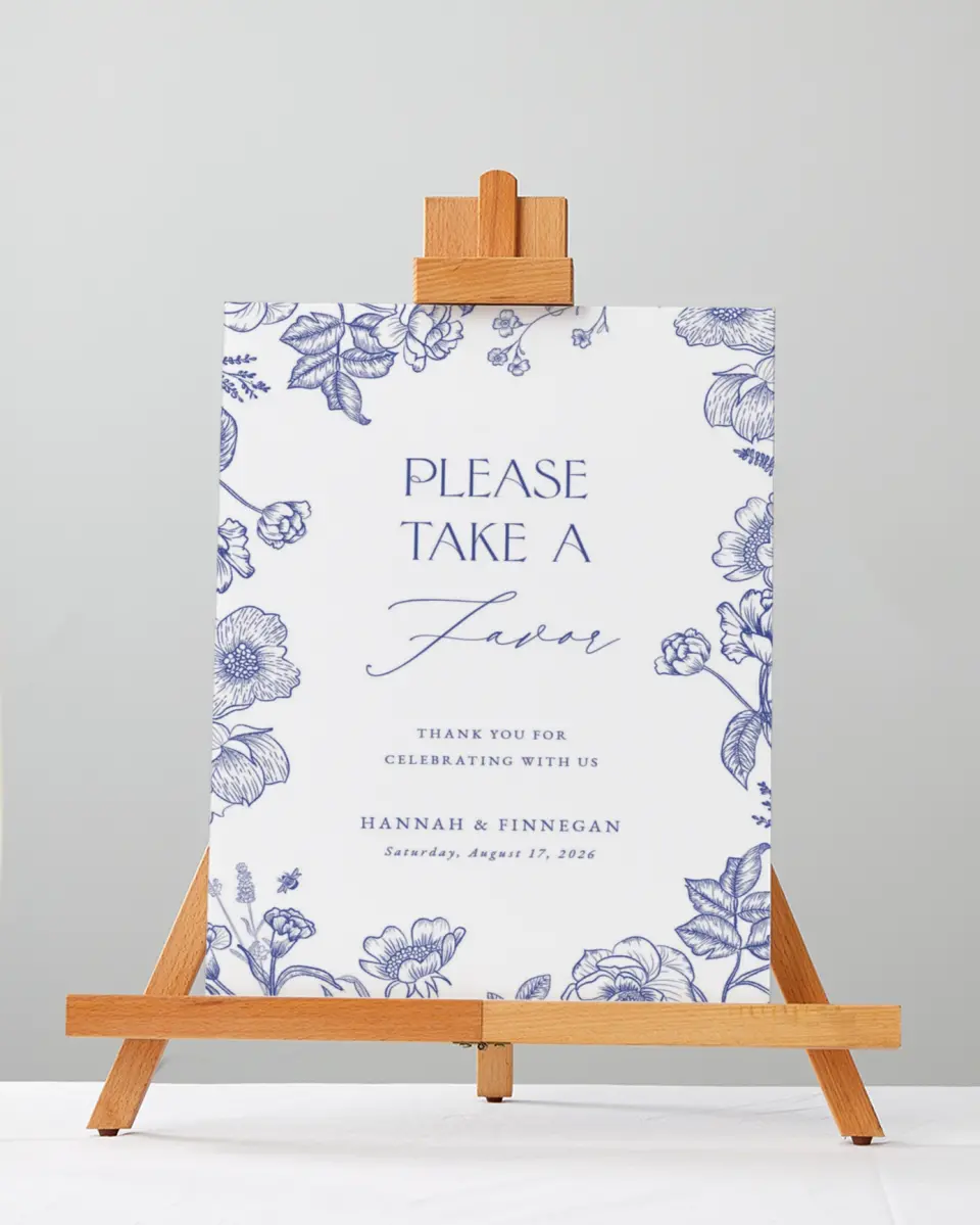 This is a 5" x 7" Favor Sign called Modern Chinoiserie printed in full color with Silver foil