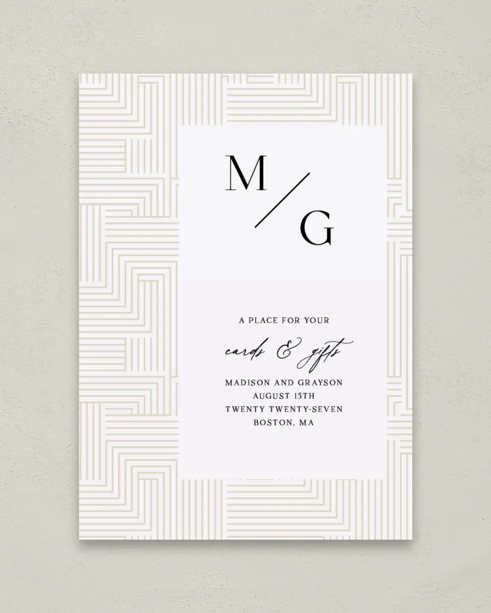 This is a 5" x 7" Cards & Gifts Sign called Love Maze printed in full color with Gold foil