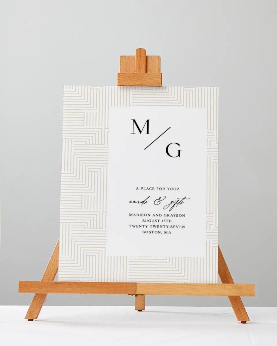 This is a 5" x 7" Cards & Gifts Sign called Love Maze printed in full color with Silver foil