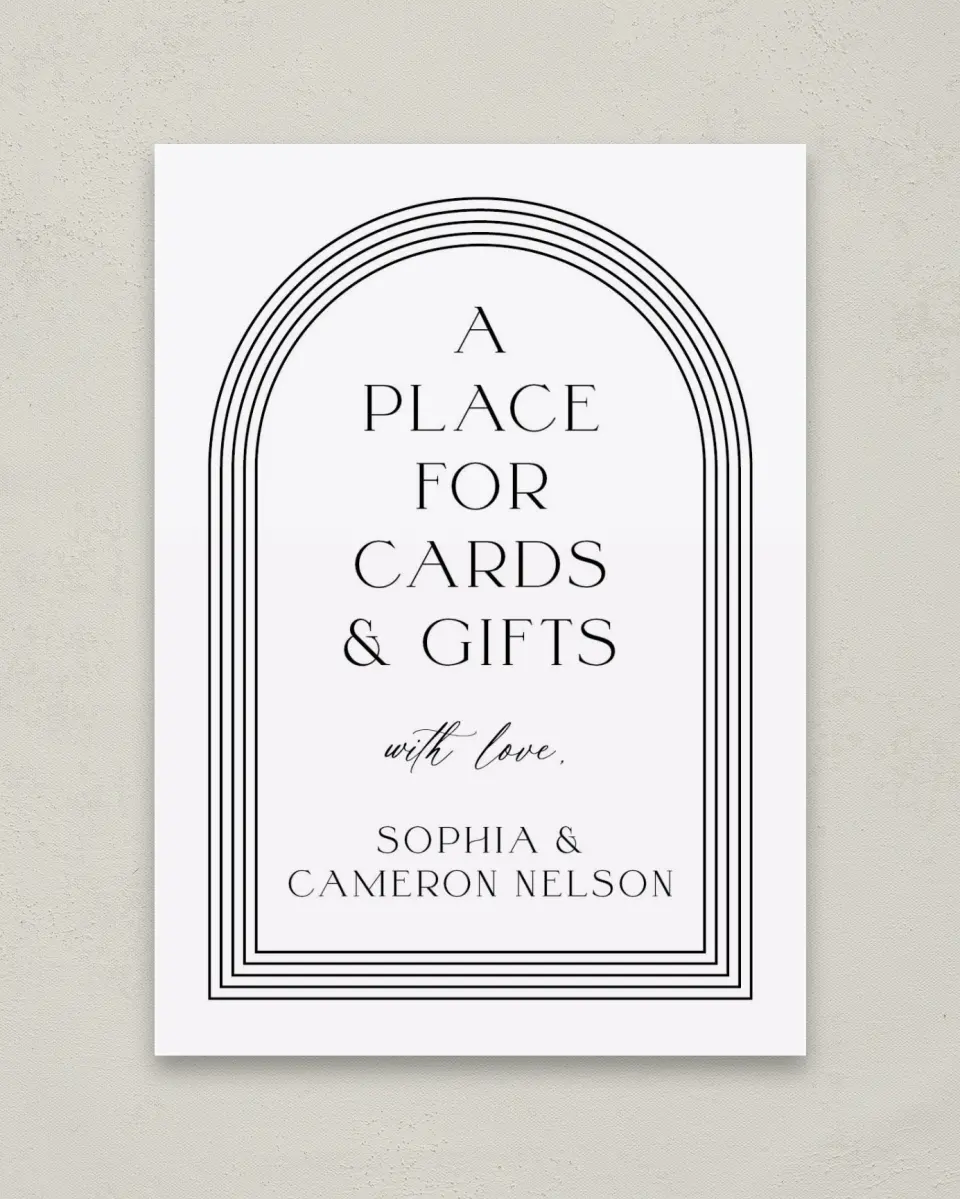 This is a 5" x 7" Cards & Gifts Sign called Passionate Arch printed in full color with Gold foil