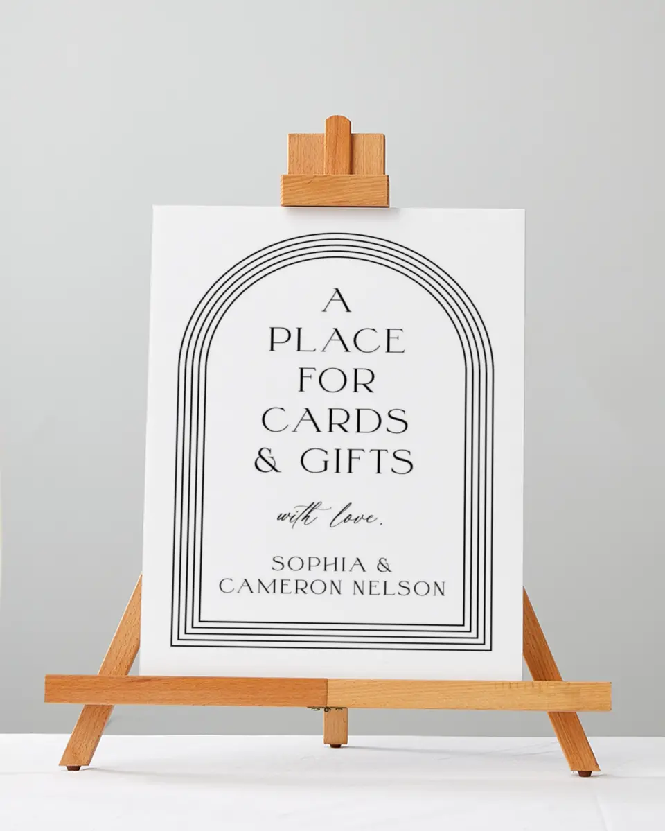 This is a 5" x 7" Cards & Gifts Sign called Passionate Arch printed in full color with Silver foil