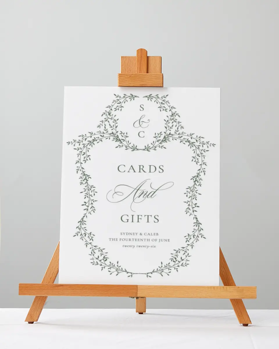 This is a 5" x 7" Cards & Gifts Sign called Elegant Frame printed in full color