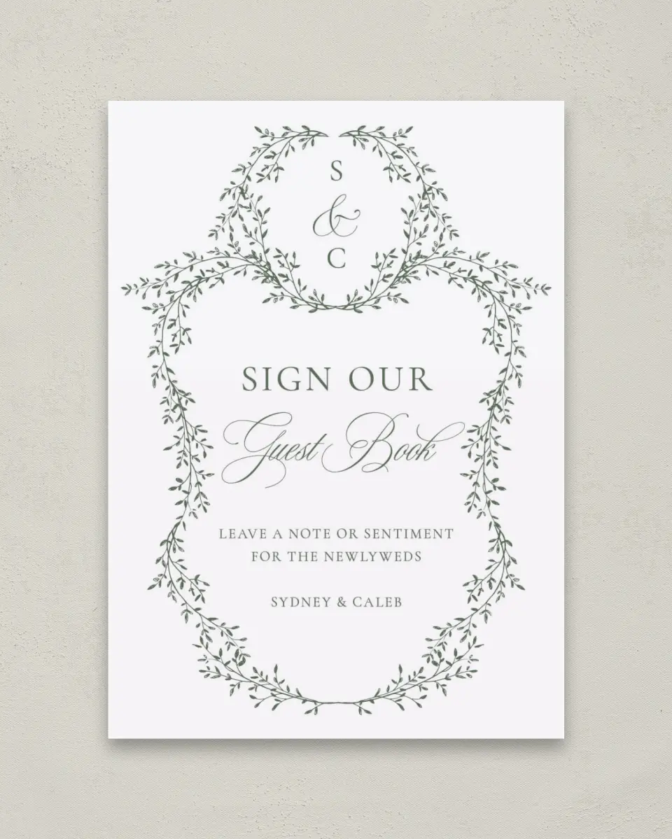 This is a 5" x 7" Guest Book Sign called Elegant Frame printed in full color