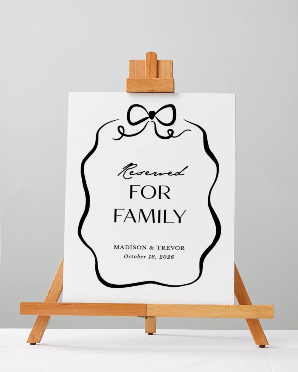 This is a 5" x 7" Reserved Seating Sign called The Madison printed in full color with Gold foil