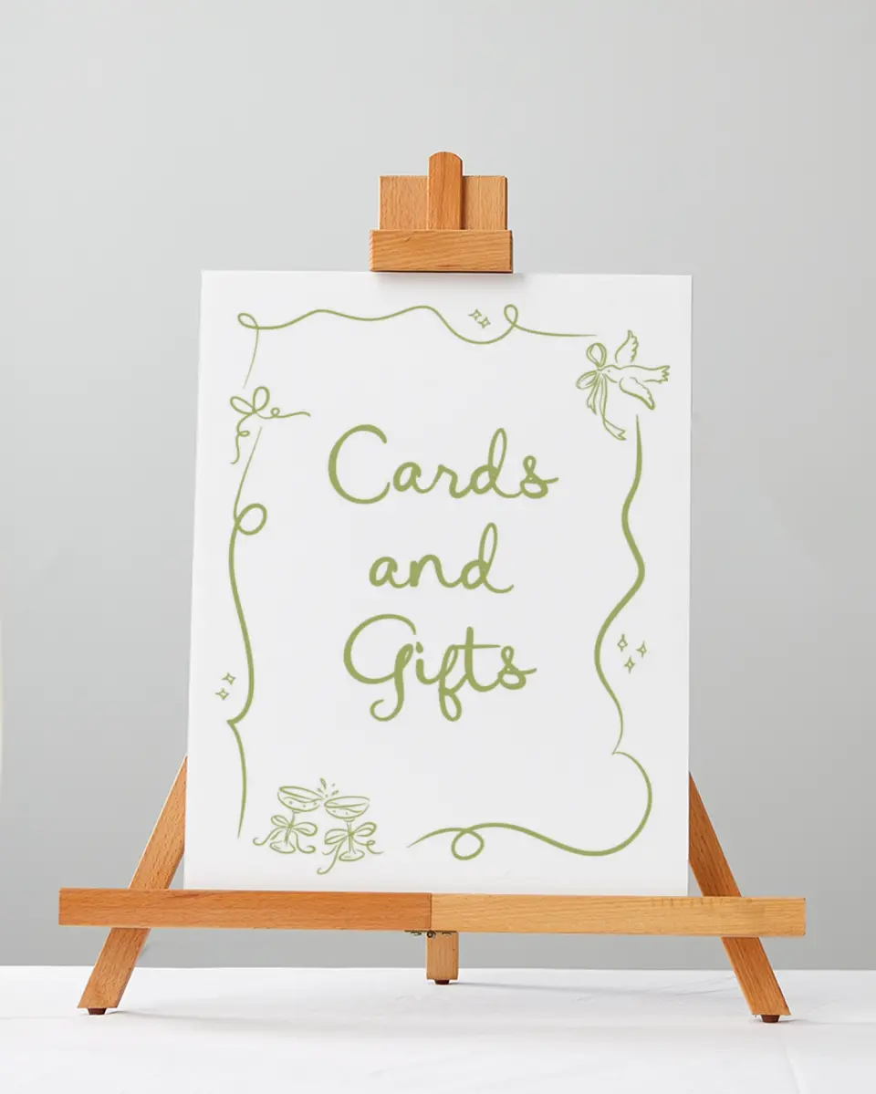 This is a 5" x 7" Cards & Gifts Sign called Wedding Whimsy printed in full color