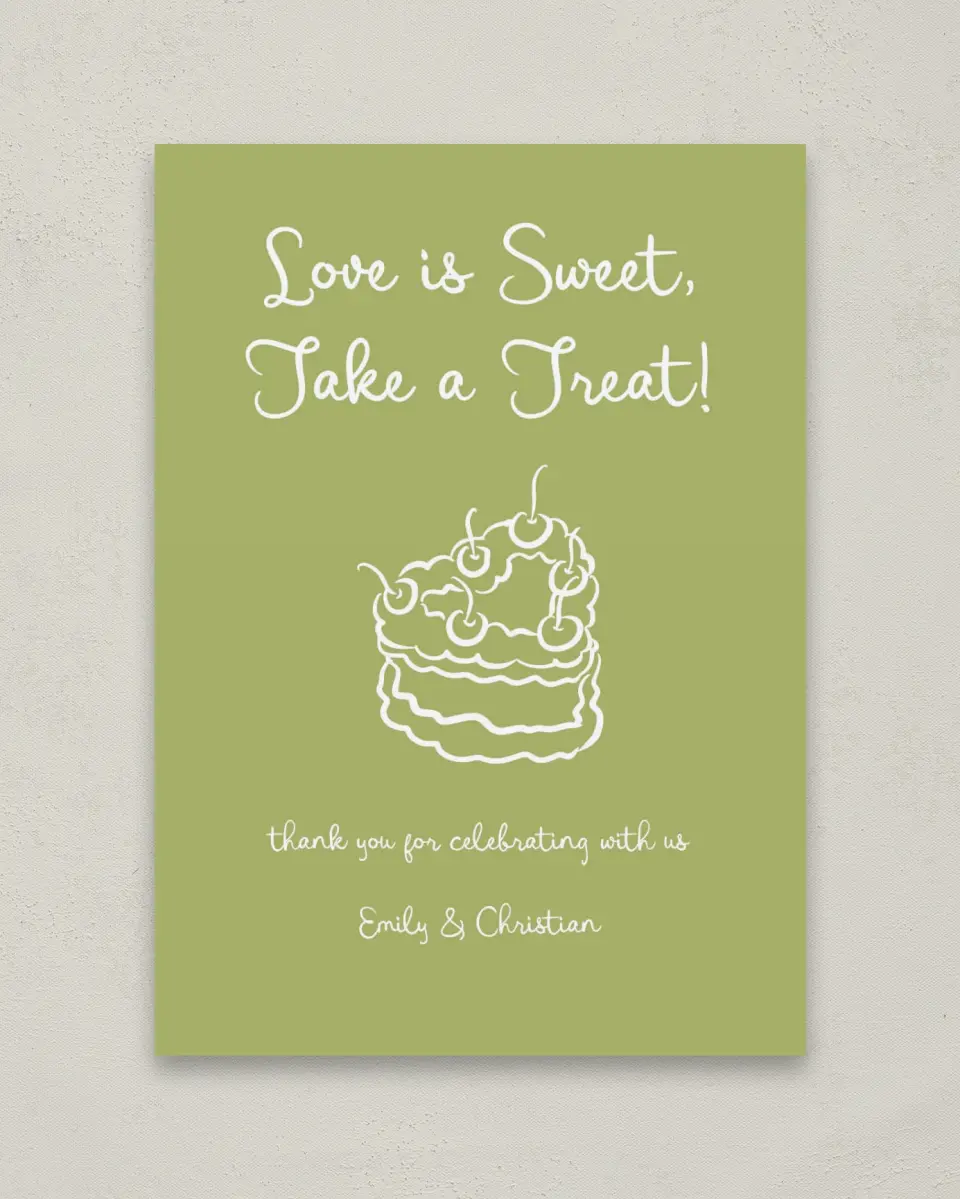 This is a 5" x 7" Favor Sign called Wedding Whimsy printed in full color