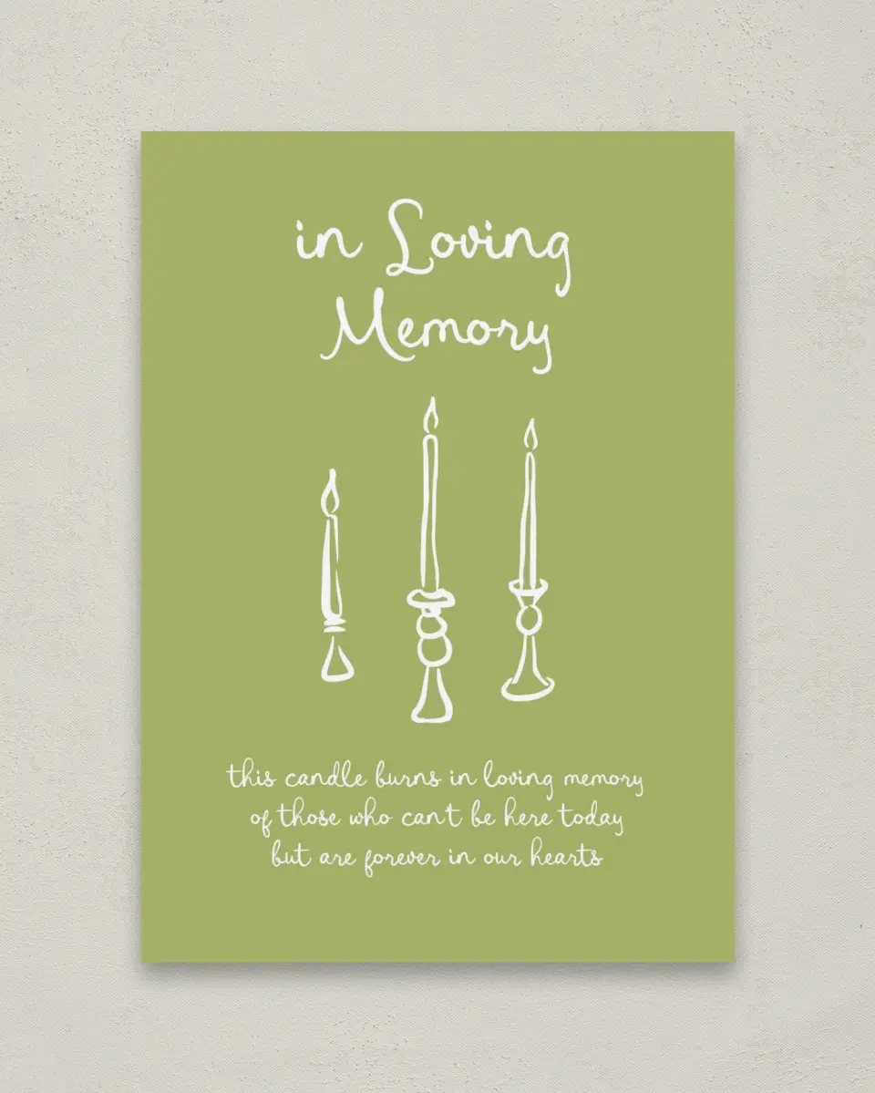 This is a 5" x 7" Loving Memory Sign called Wedding Whimsy printed in full color