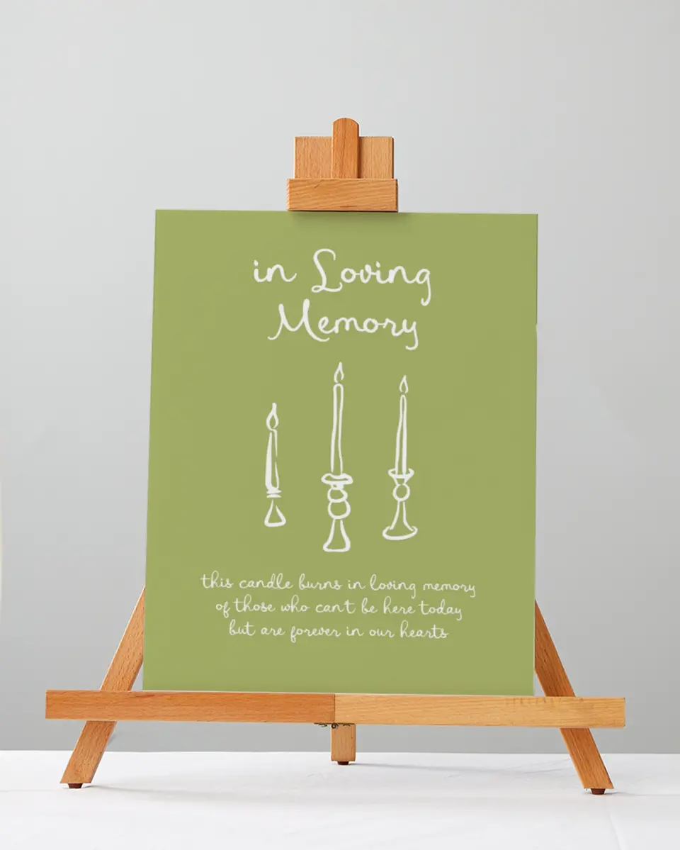 This is a 5" x 7" Loving Memory Sign called Wedding Whimsy printed in full color