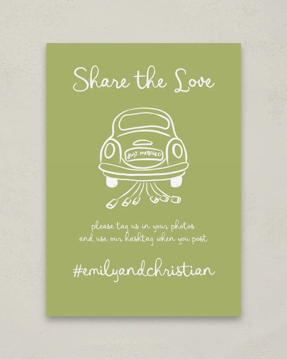 This is a 5" x 7" Share the Love Sign called Wedding Whimsy printed in full color