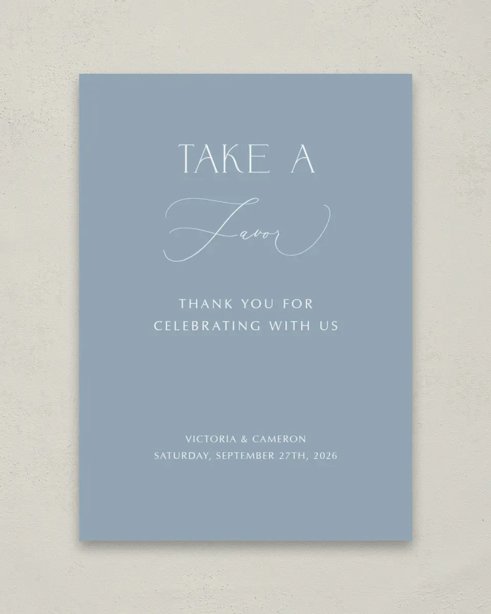 This is a 5" x 7" Favor Sign called The Victoria printed in full color