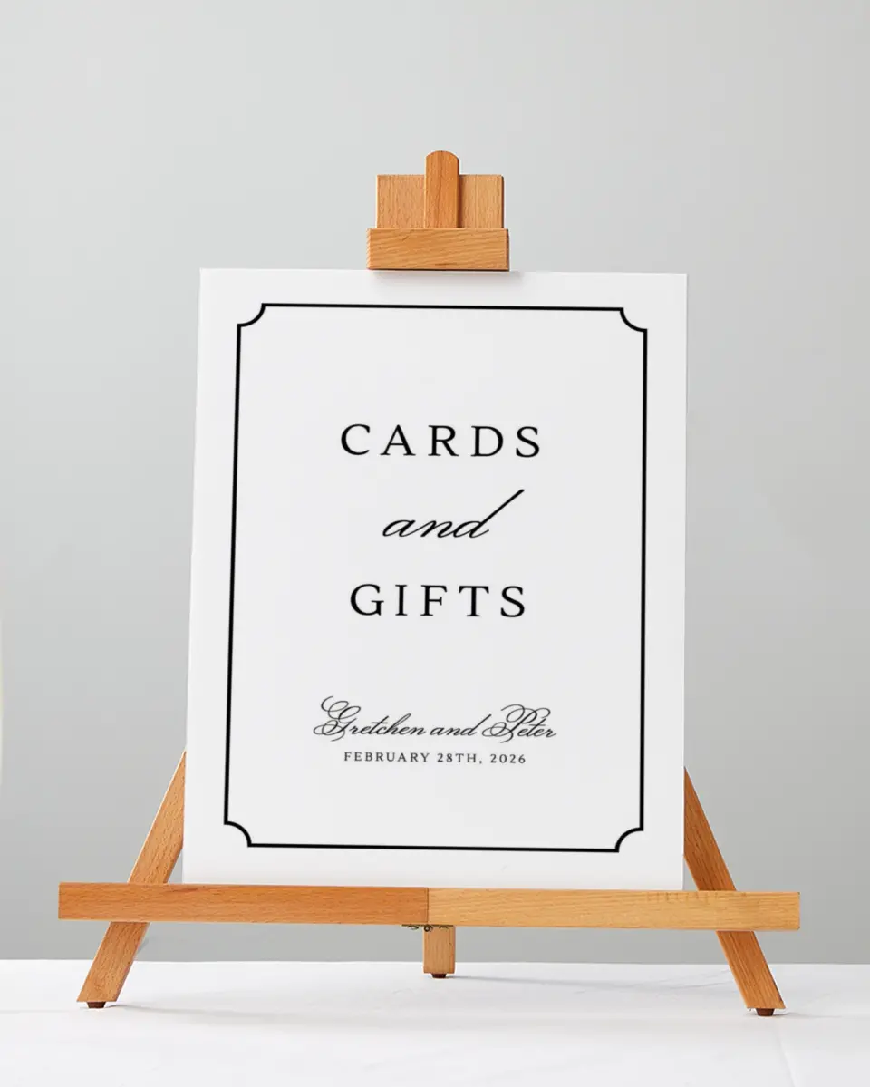 This is a 5" x 7" Cards & Gifts Sign called Elegant Tradition printed in full color with Silver foil