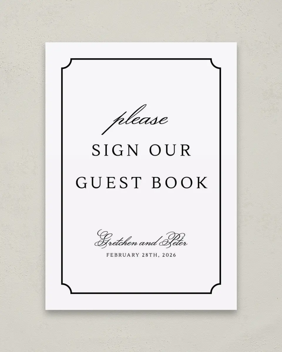 This is a 5" x 7" Guest Book Sign called Elegant Tradition printed in full color