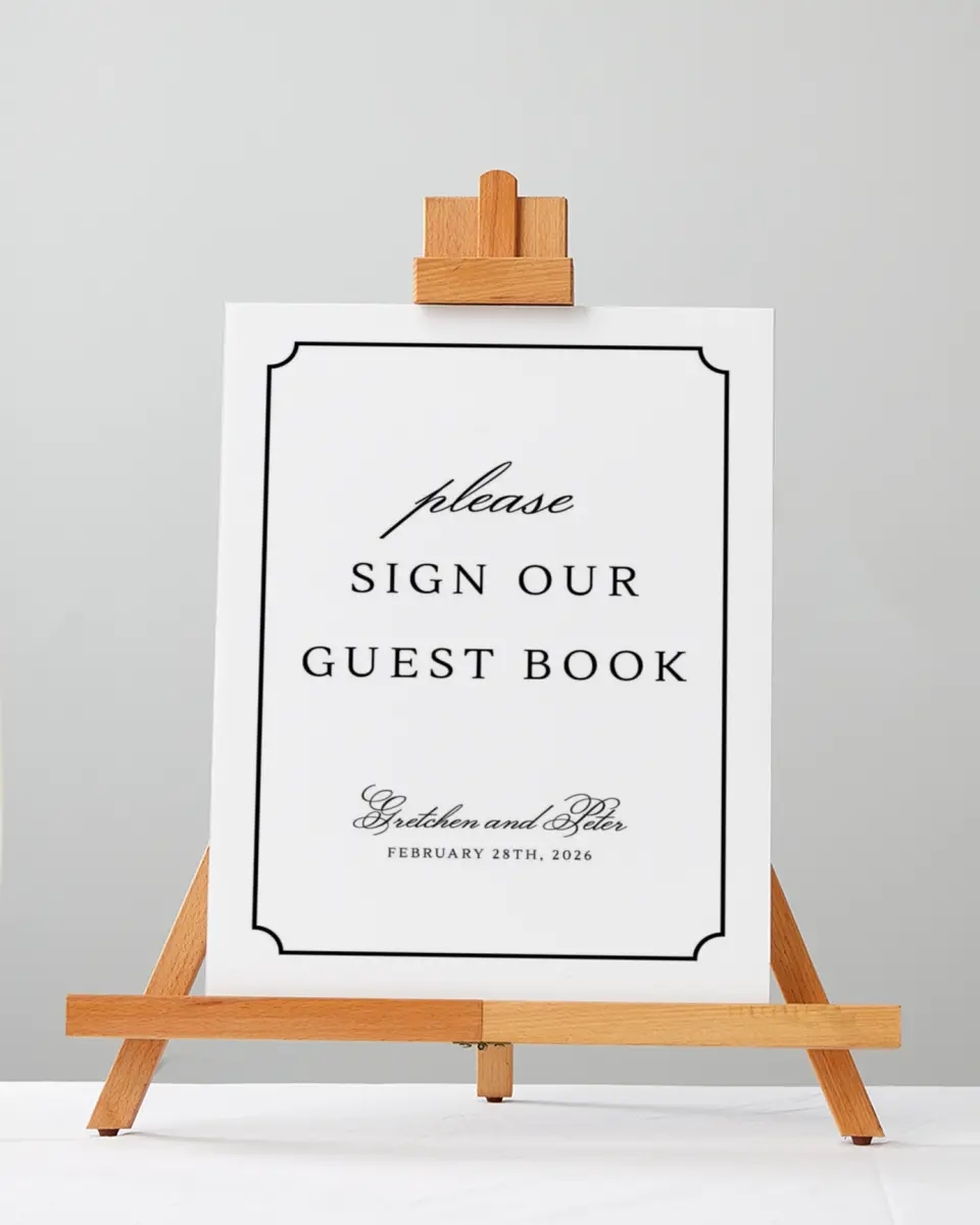 This is a 5" x 7" Guest Book Sign called Elegant Tradition printed in full color with Silver foil