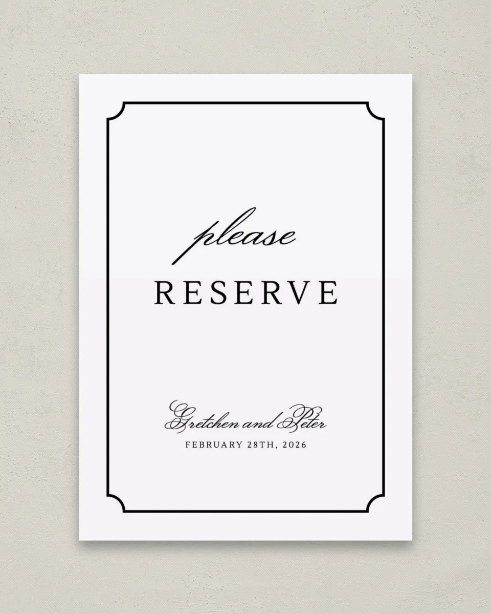 This is a 5" x 7" Reserved Seating Sign called Elegant Tradition printed in full color