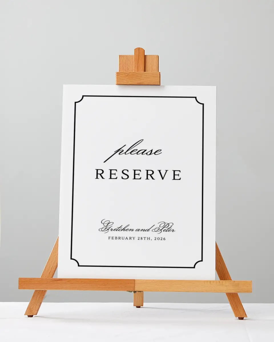 This is a 5" x 7" Reserved Seating Sign called Elegant Tradition printed in full color with Silver foil