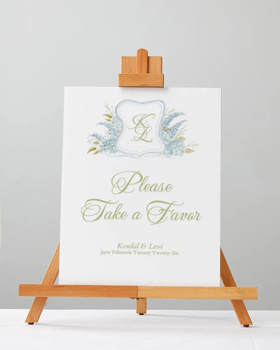 This is a 5" x 7" Favor Sign called Southern Belle printed in full color with Silver foil
