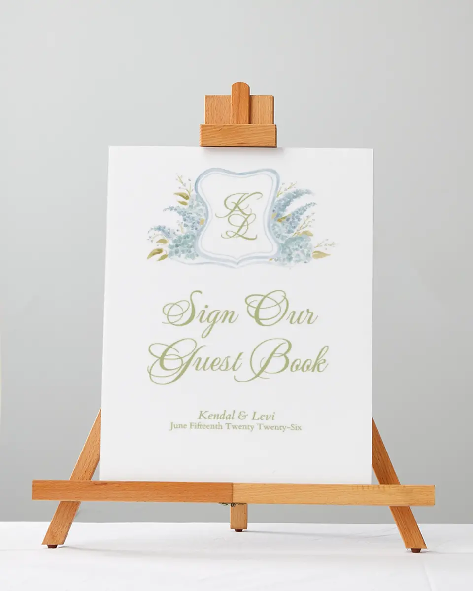 This is a 5" x 7" Guest Book Sign called Southern Belle printed in full color with Silver foil