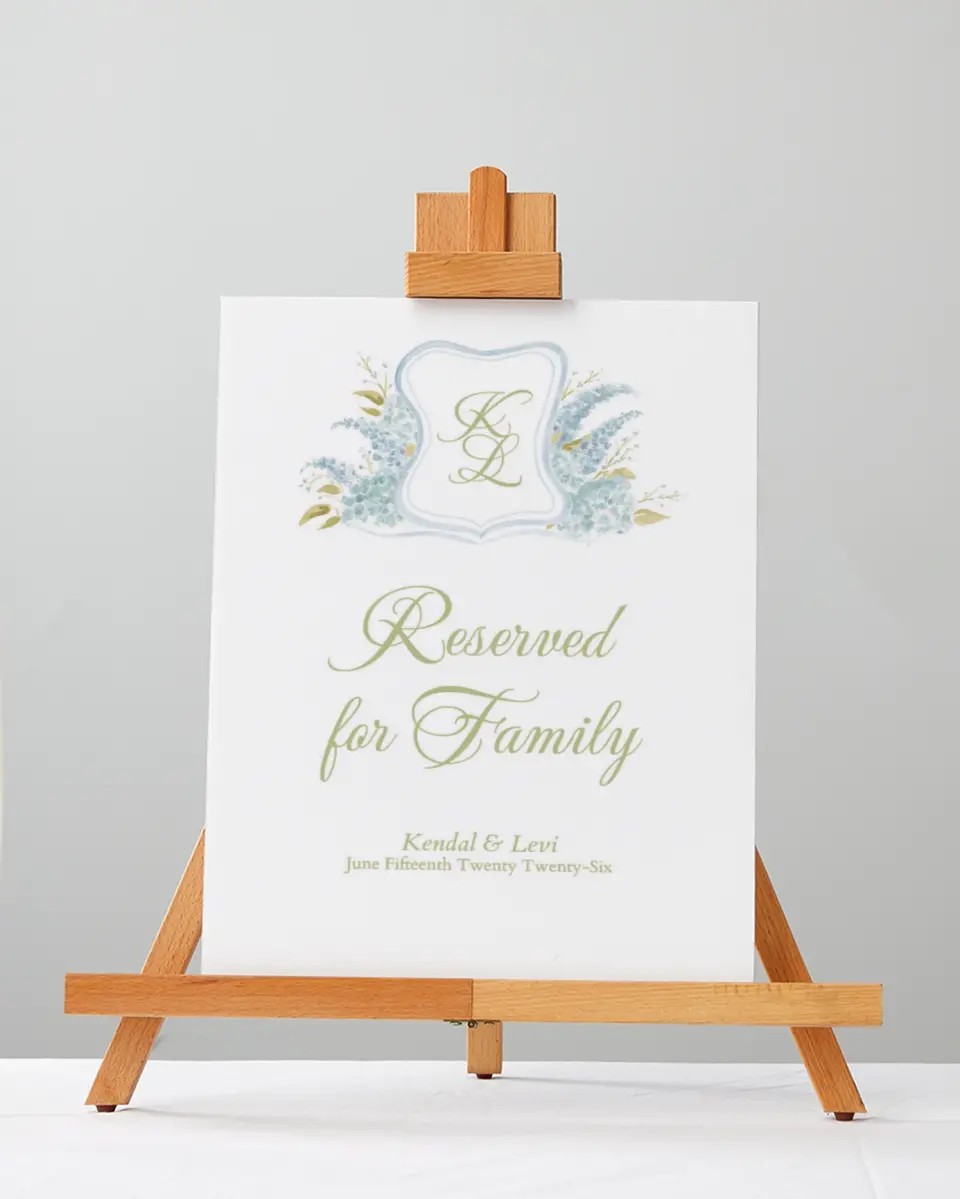 This is a 5" x 7" Reserved Seating Sign called Southern Belle printed in full color with Gold foil