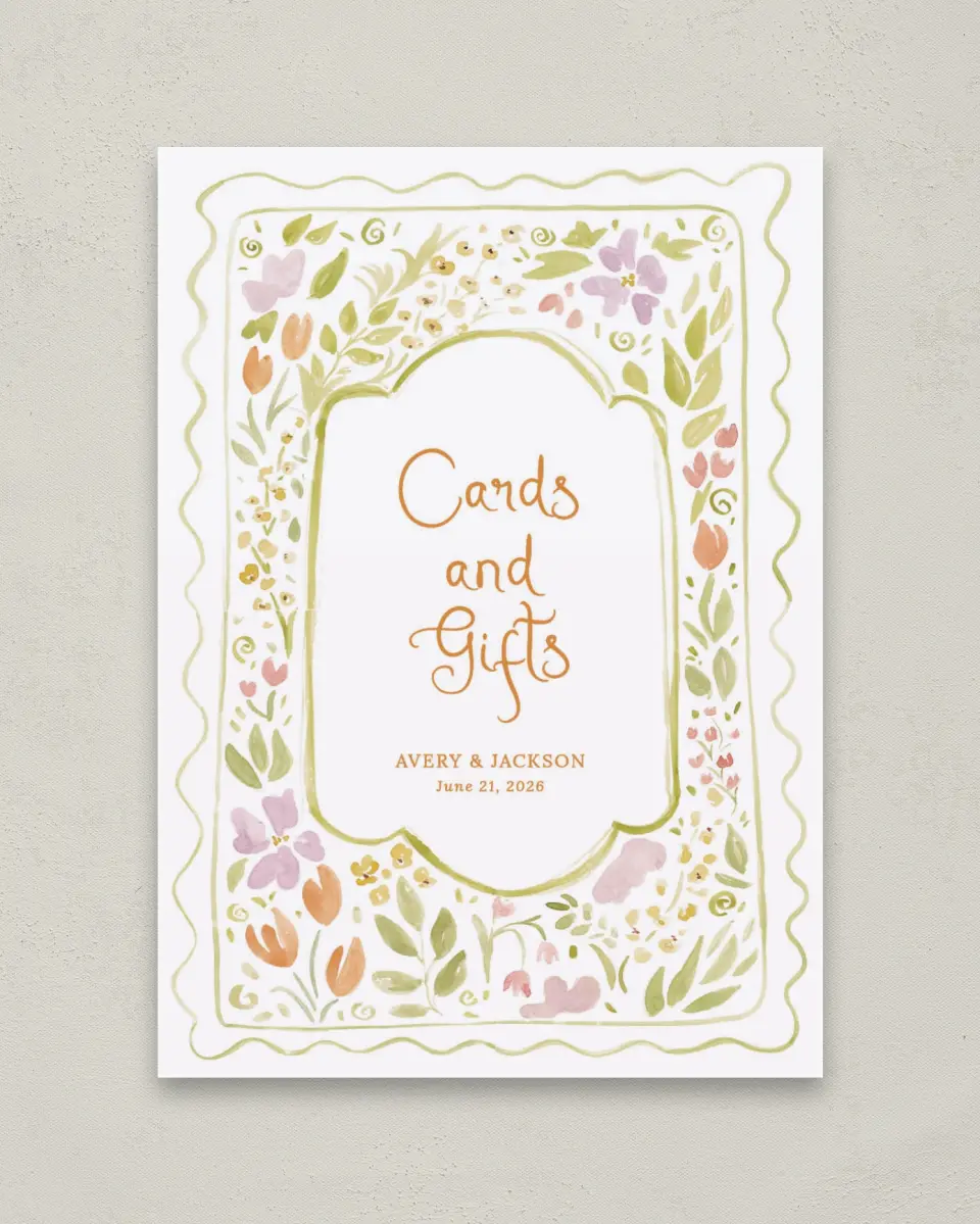This is a 5" x 7" Cards & Gifts Sign called Floral Whimsy printed in full color