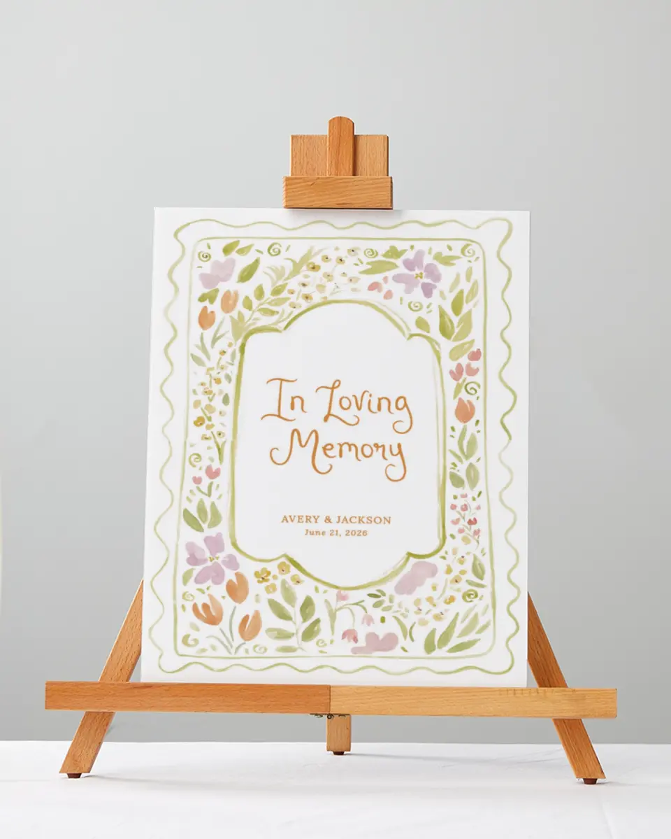 This is a 5" x 7" Loving Memory Sign called Floral Whimsy printed in full color