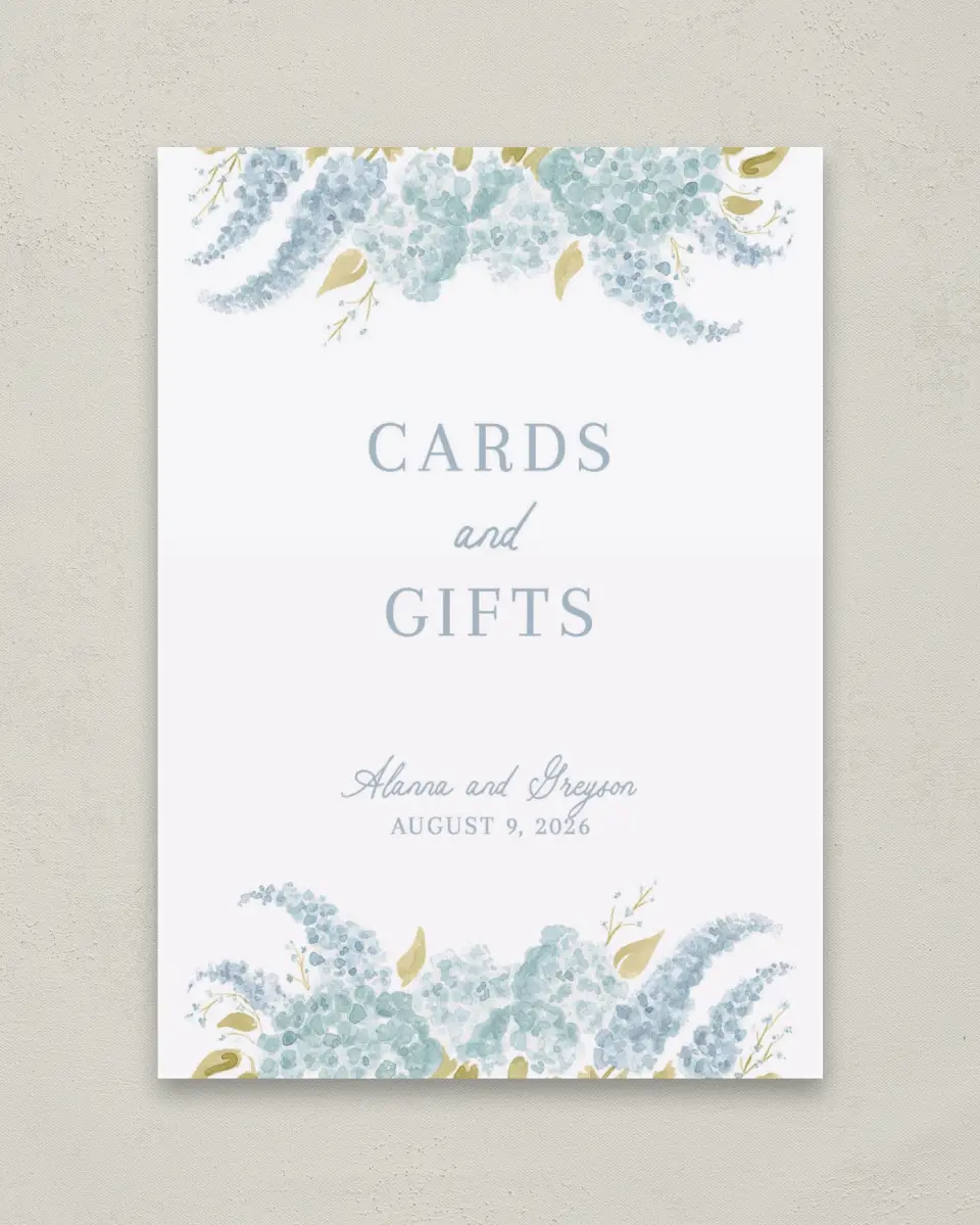 This is a 5" x 7" Cards & Gifts Sign called Dashing Delphinium printed in full color