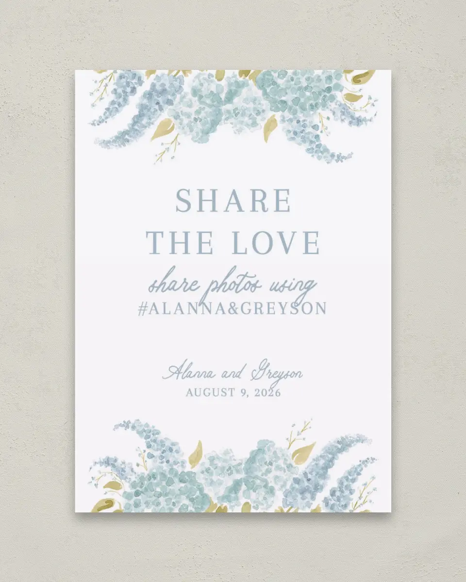 This is a 5" x 7" Share the Love Sign called Dashing Delphinium printed in full color