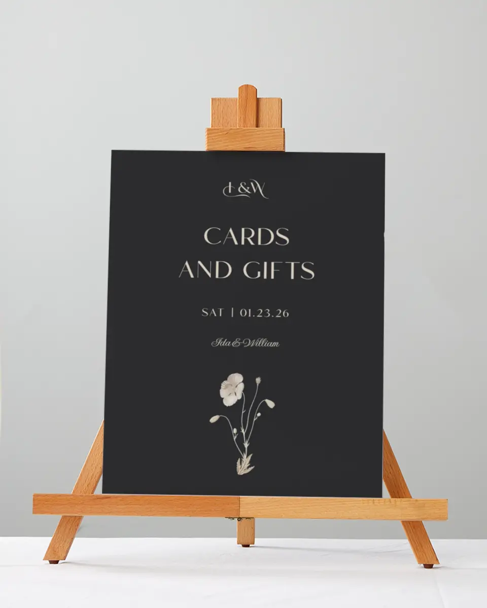 This is a 5" x 7" Cards & Gifts Sign called Winter Wildflowers printed in full color with Gold foil