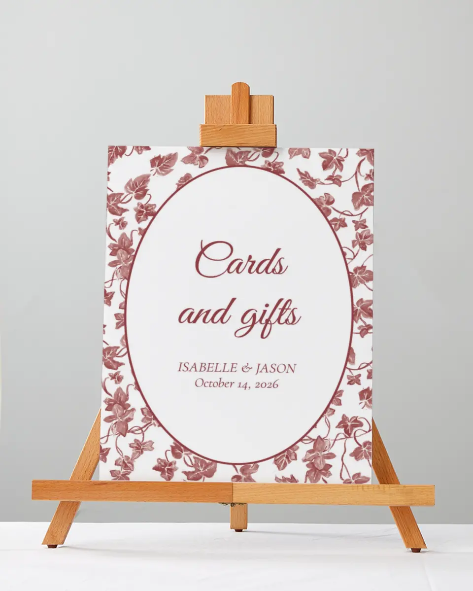 This is a 5" x 7" Cards & Gifts Sign called Elegant Autumn printed in full color with Gold foil