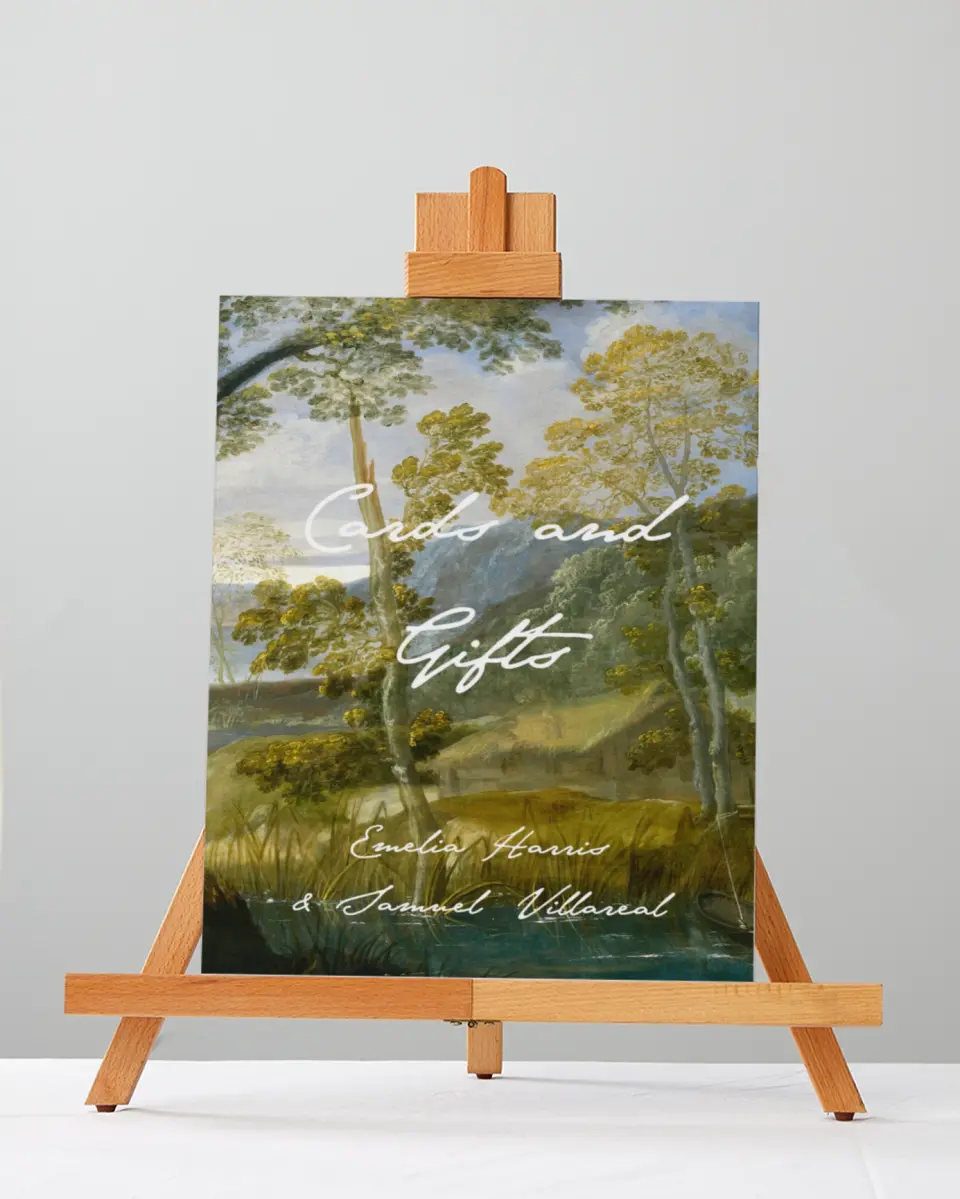 This is a 5" x 7" Cards & Gifts Sign called With Love printed in full color with Rose Gold foil