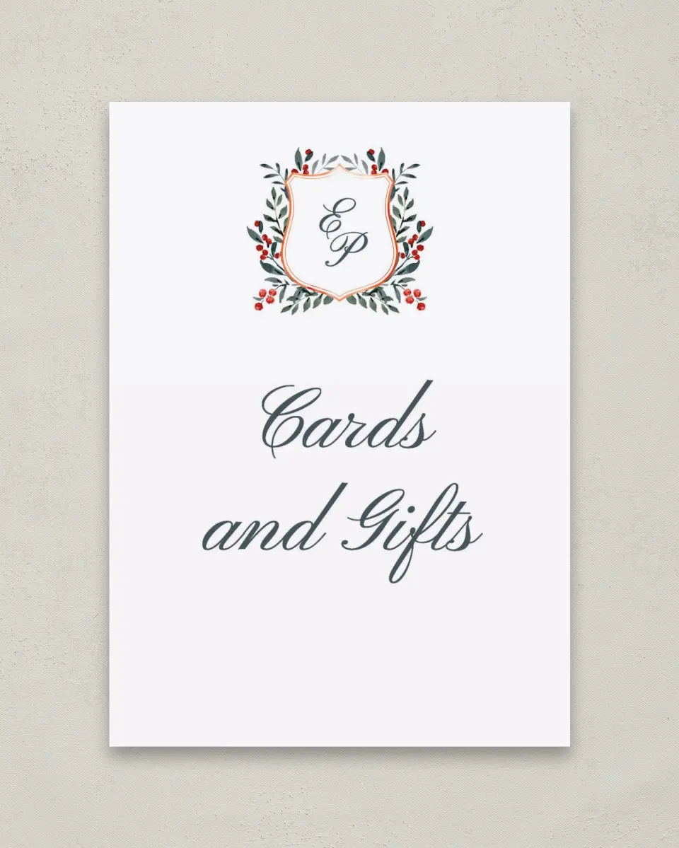 This is a 5" x 7" Cards & Gifts Sign called Heirloom Holly printed in full color