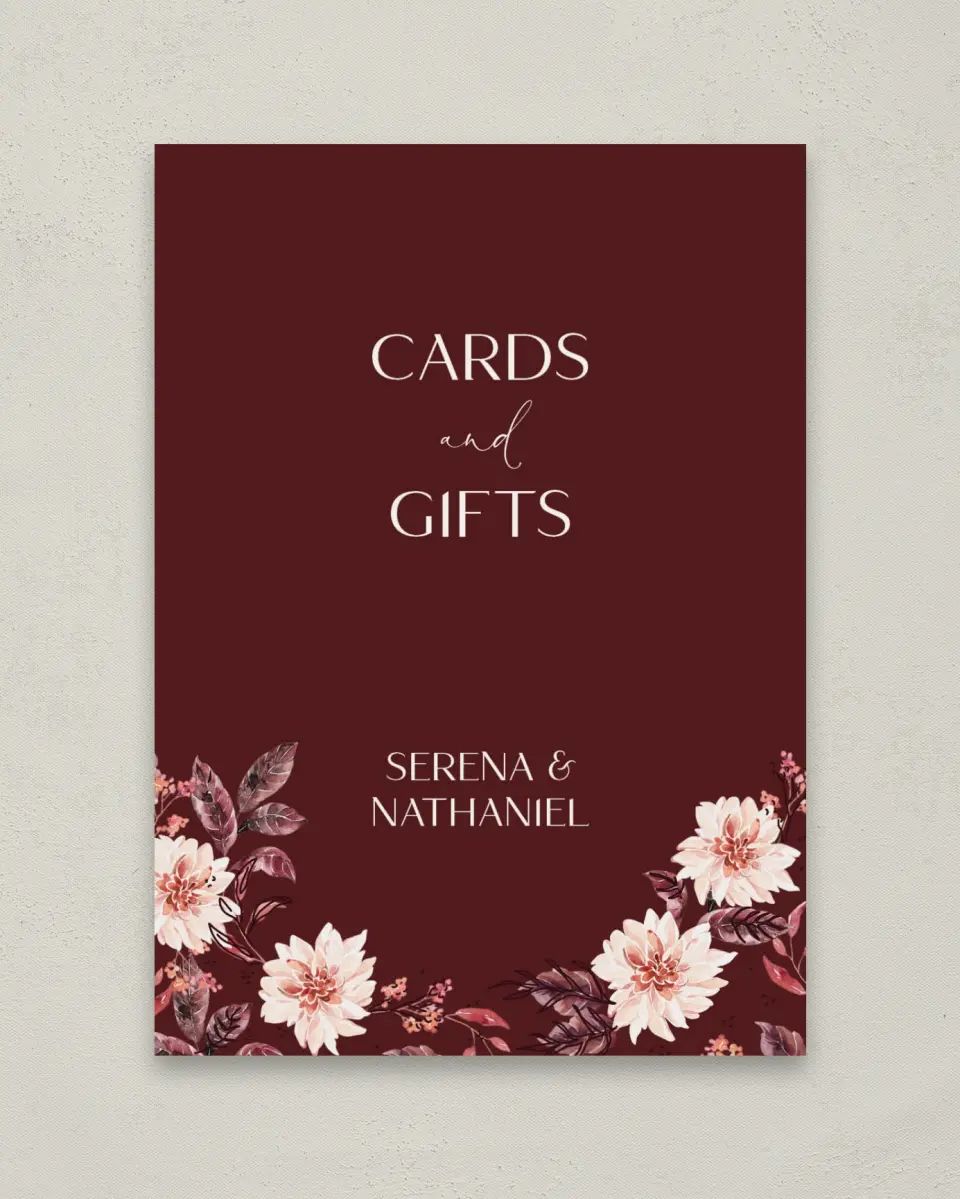 This is a 5" x 7" Cards & Gifts Sign called Fall Florals printed in full color