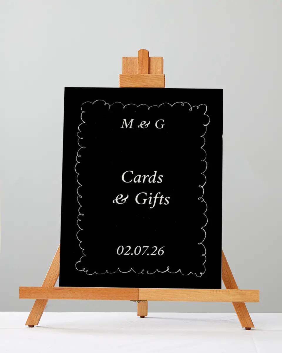 This is a 5" x 7" Cards & Gifts Sign called Mi Amor printed in full color with Gold foil