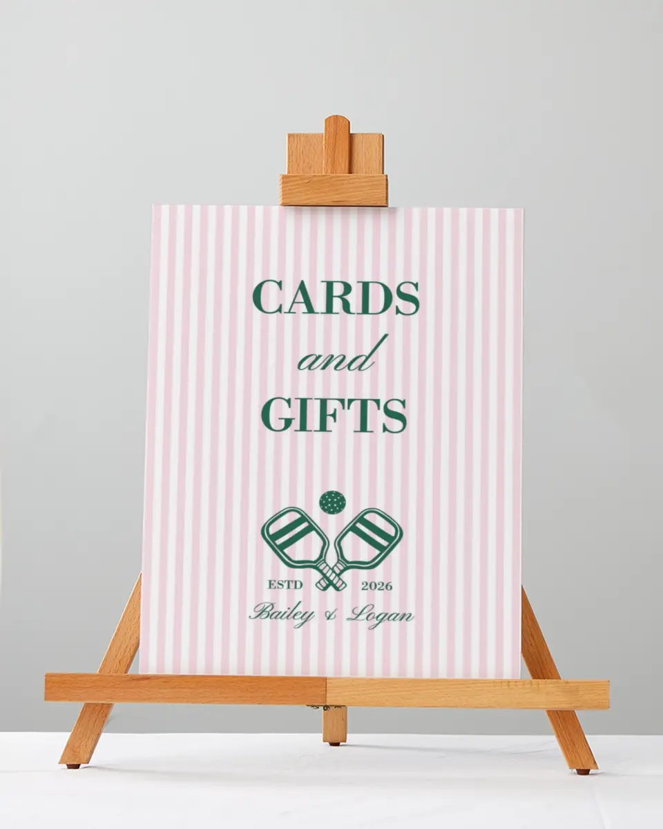 This is a 5" x 7" Cards & Gifts Sign called Serving Up Forever printed in full color with Rose Gold foil
