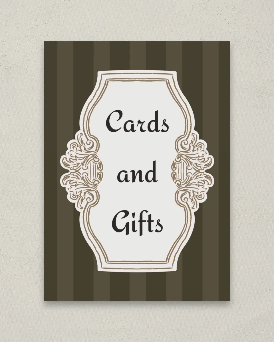 This is a 5" x 7" Cards & Gifts Sign called Lafayette printed in full color