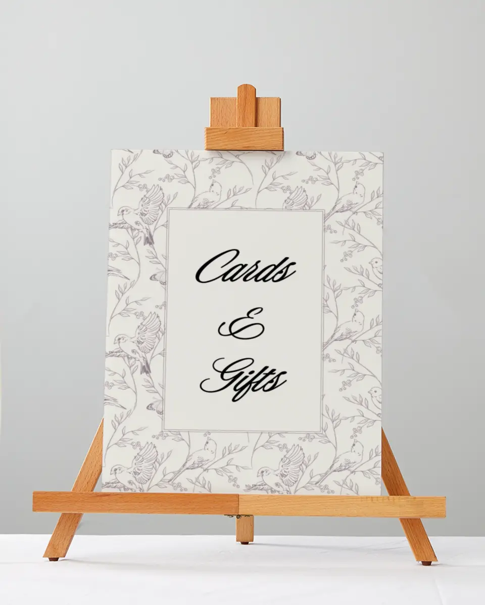 This is a 5" x 7" Cards & Gifts Sign called Charleston printed in full color with Rose Gold foil