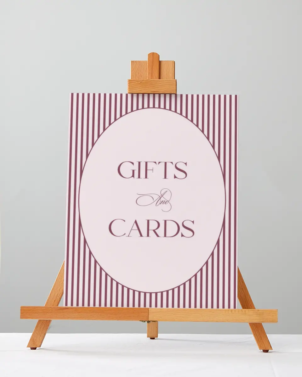 This is a 5" x 7" Cards & Gifts Sign called Roswell printed in full color with Rose Gold foil