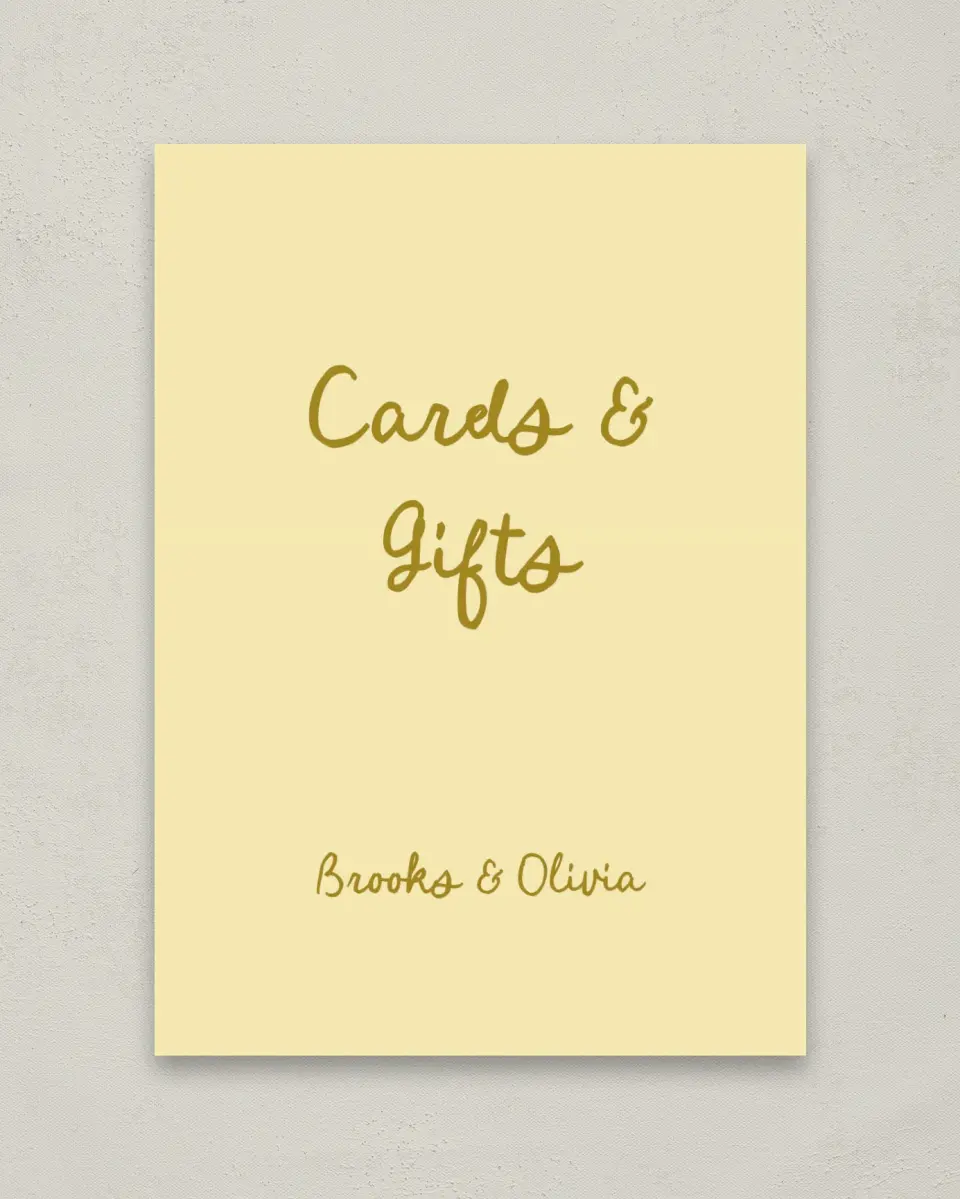 This is a 5" x 7" Cards & Gifts Sign called Scalloped Elegance printed in full color