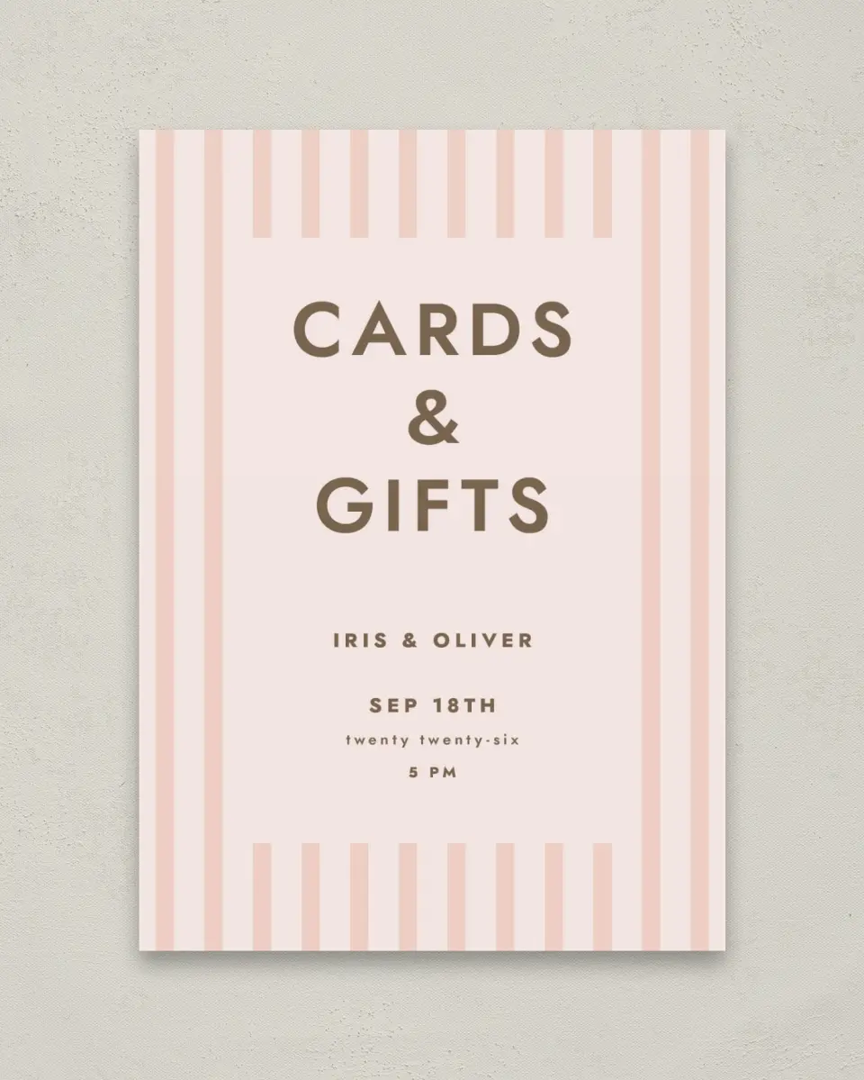 This is a 5" x 7" Cards & Gifts Sign called Serendipity & Stripes printed in full color