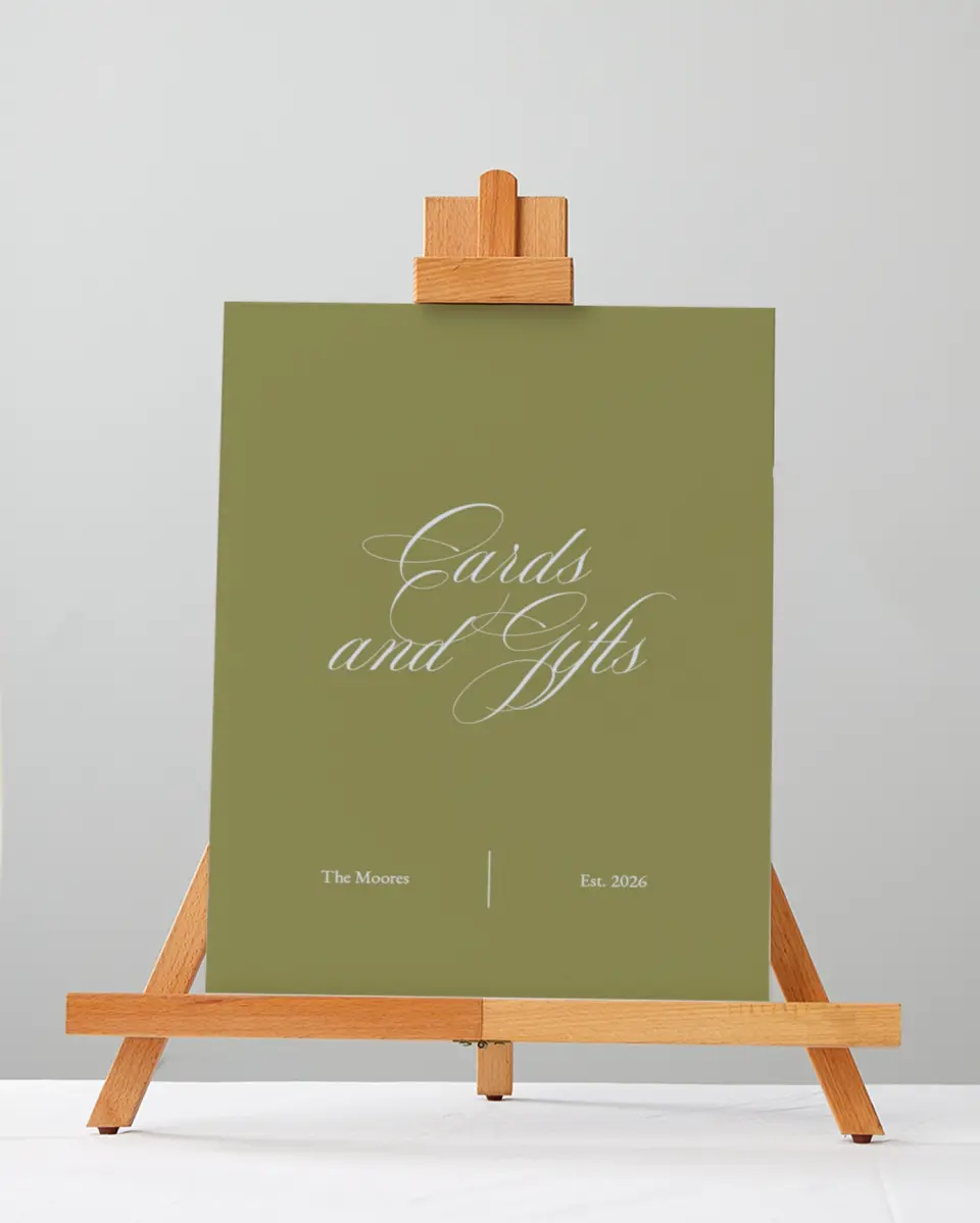 This is a 5" x 7" Cards & Gifts Sign called Signature Vows printed in full color with Silver foil