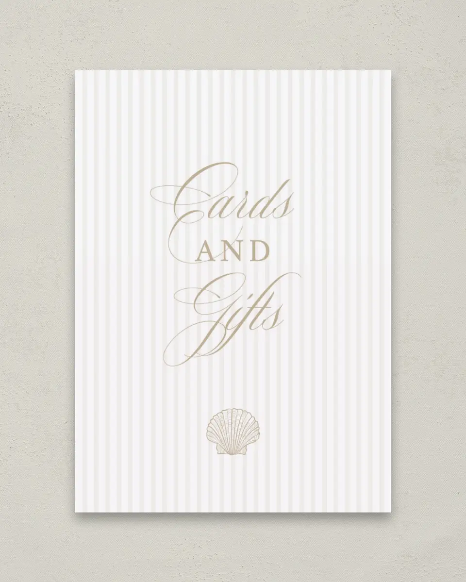 This is a 5" x 7" Cards & Gifts Sign called Elegant Shell printed in full color