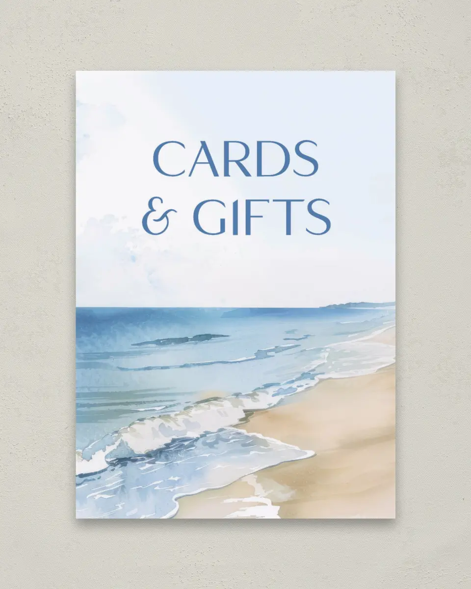 This is a 5" x 7" Cards & Gifts Sign called Seaside Serenade printed in full color