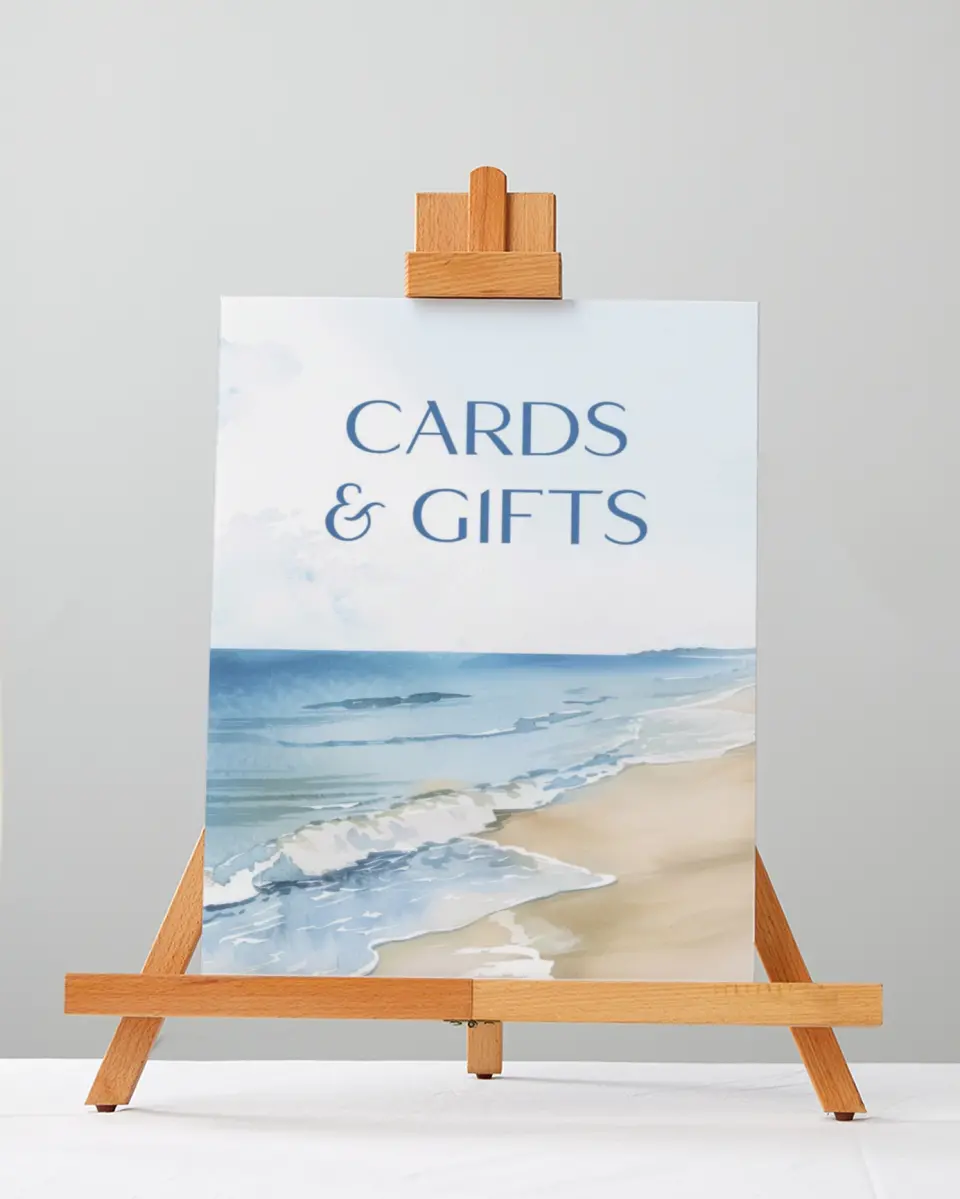 This is a 5" x 7" Cards & Gifts Sign called Seaside Serenade printed in full color