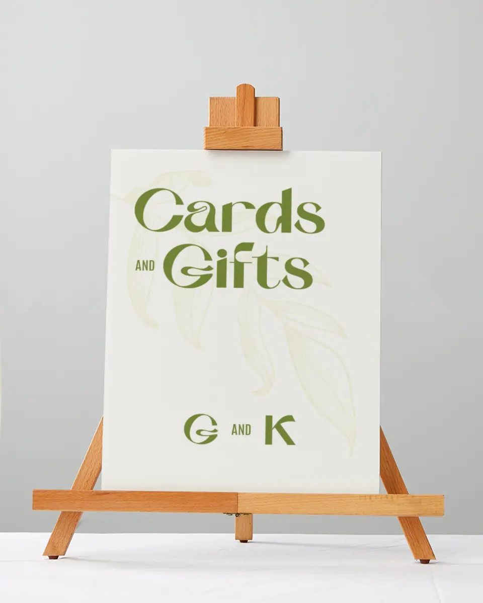 This is a 5" x 7" Cards & Gifts Sign called Zephyr printed in full color