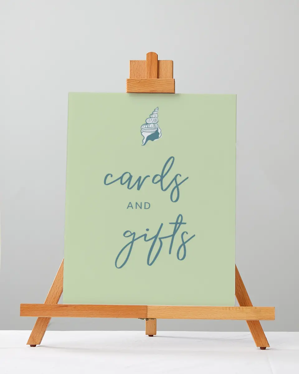 This is a 5" x 7" Cards & Gifts Sign called I Hear Wedding Shells printed in full color
