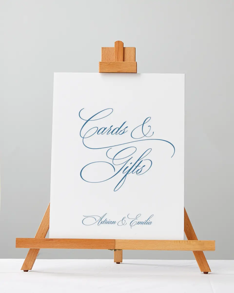 This is a 5" x 7" Cards & Gifts Sign called Blue Toile Romance printed in full color