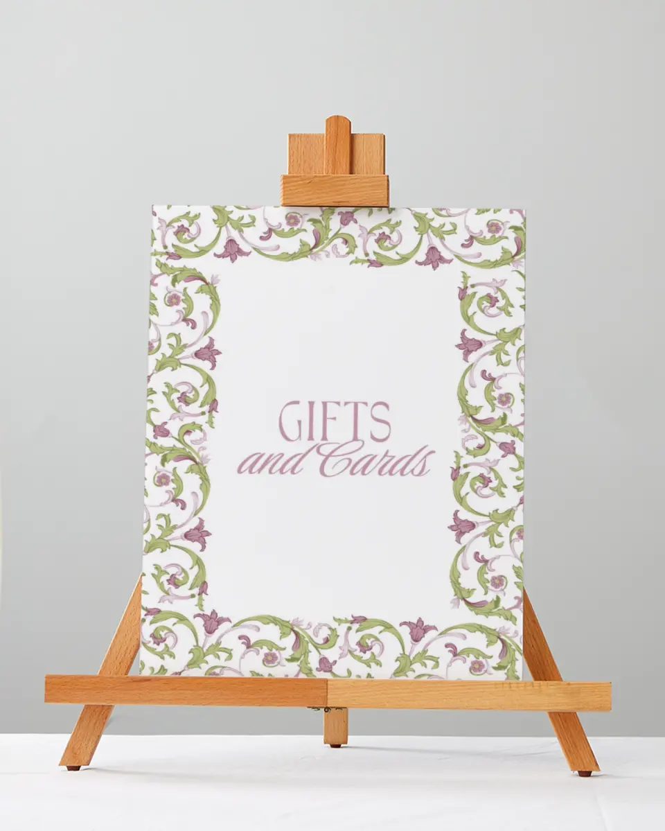 This is a 5" x 7" Cards & Gifts Sign called Ornate Garden printed in full color
