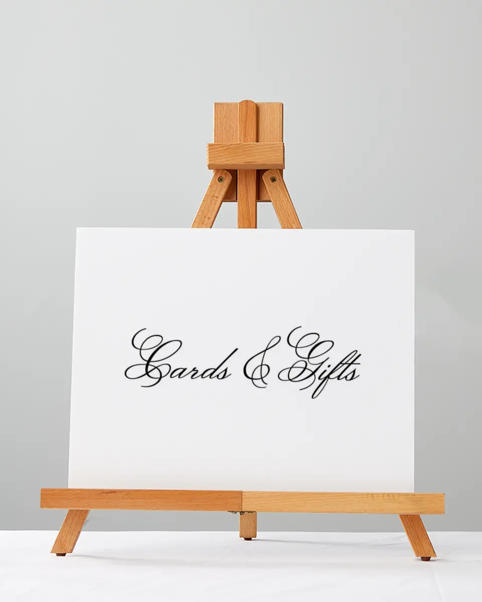 This is a 5" x 7" Cards & Gifts Sign called Formal Script printed in full color