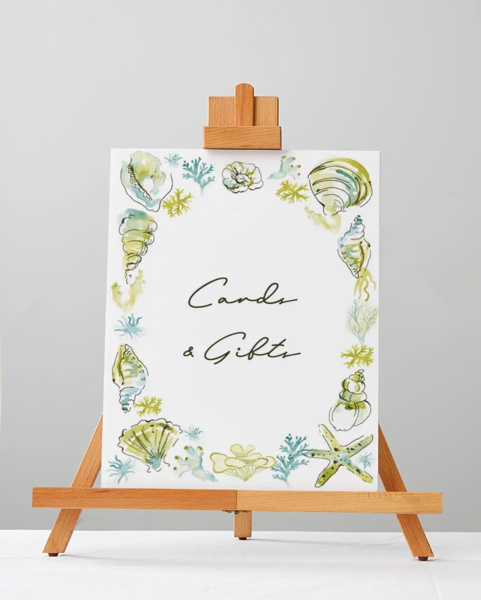 This is a 5" x 7" Cards & Gifts Sign called Whimsical Shells printed in full color